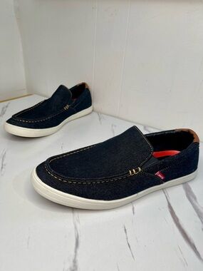 Levi's Men's Slip-On Denim Loafers in Dark Blue with White Sole Size 12